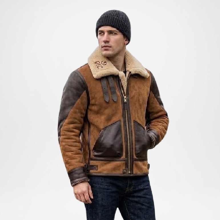 Mens Brown Shearling Aviator Jacket