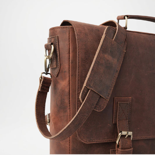 Cristoph Distressed Brown Leather Messenger Bag