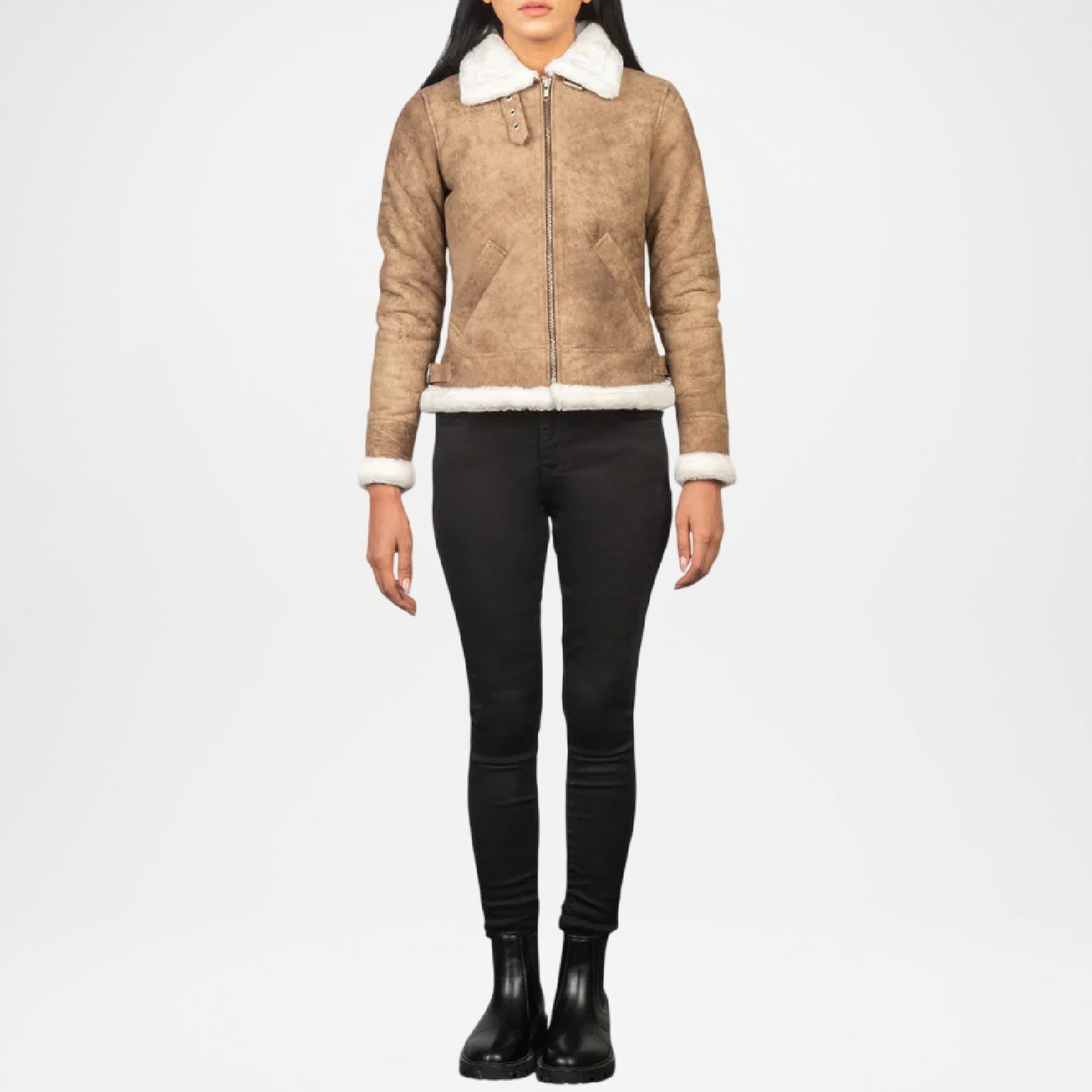classic ginger brown b3 bomber aviator shearling jacket women