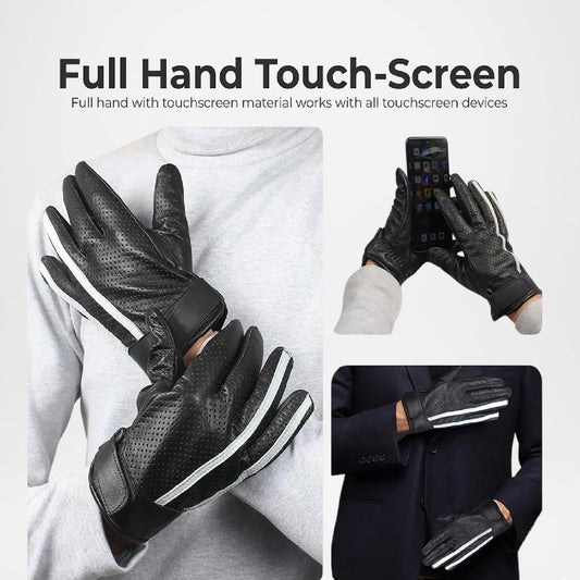 Saturn Men’s Black Leather Gloves With White Stripe