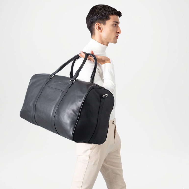 Darrio Black Leather Duffle Bag for Men