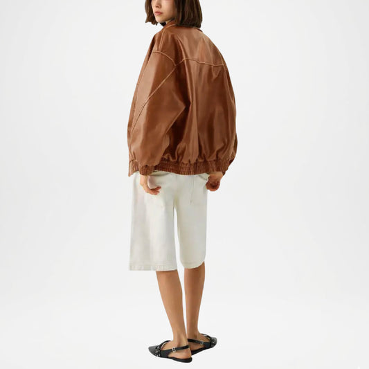 Flair Women’s Brown Leather Bomber Jacket