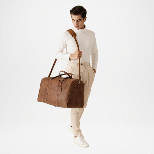 Darrio Brown Leather Duffle Bag for Men