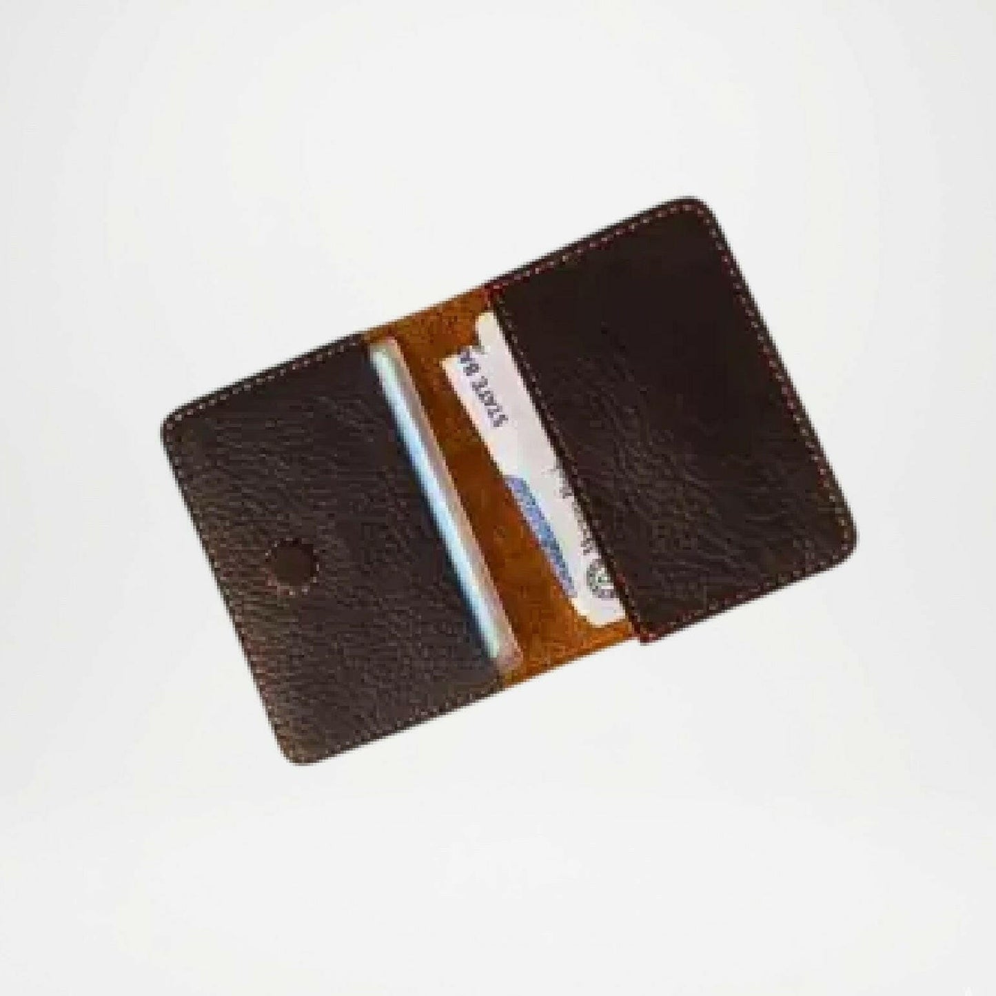 Brown leather wallet with a card slot on a white background
