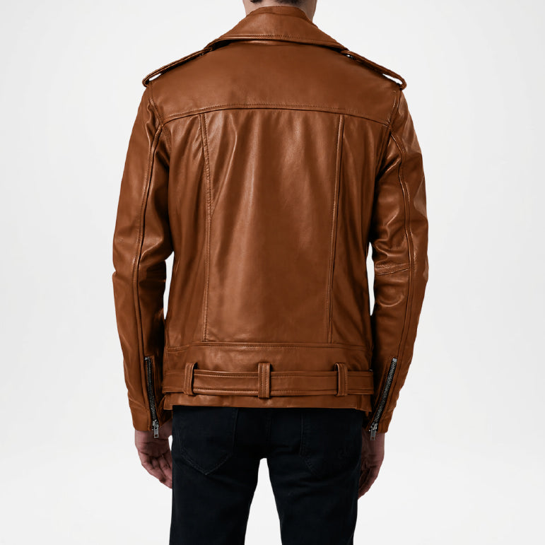 men's brown leather biker jacket