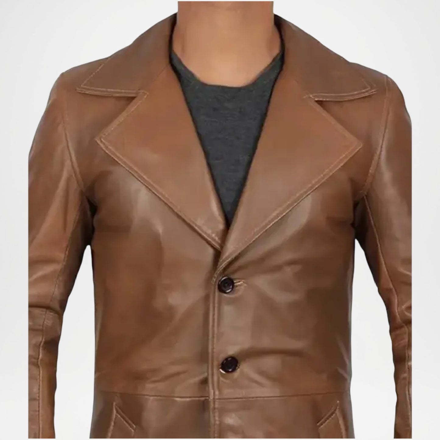 Vintage Brown Leather Trench Coat for Men