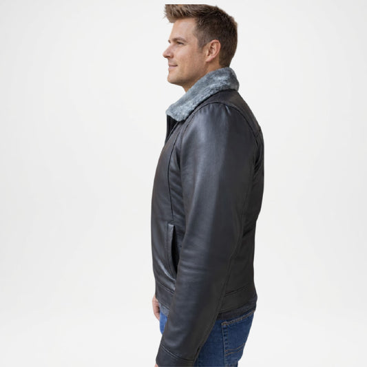 Timberline Black Fur Lined Bomber Jacket for Men