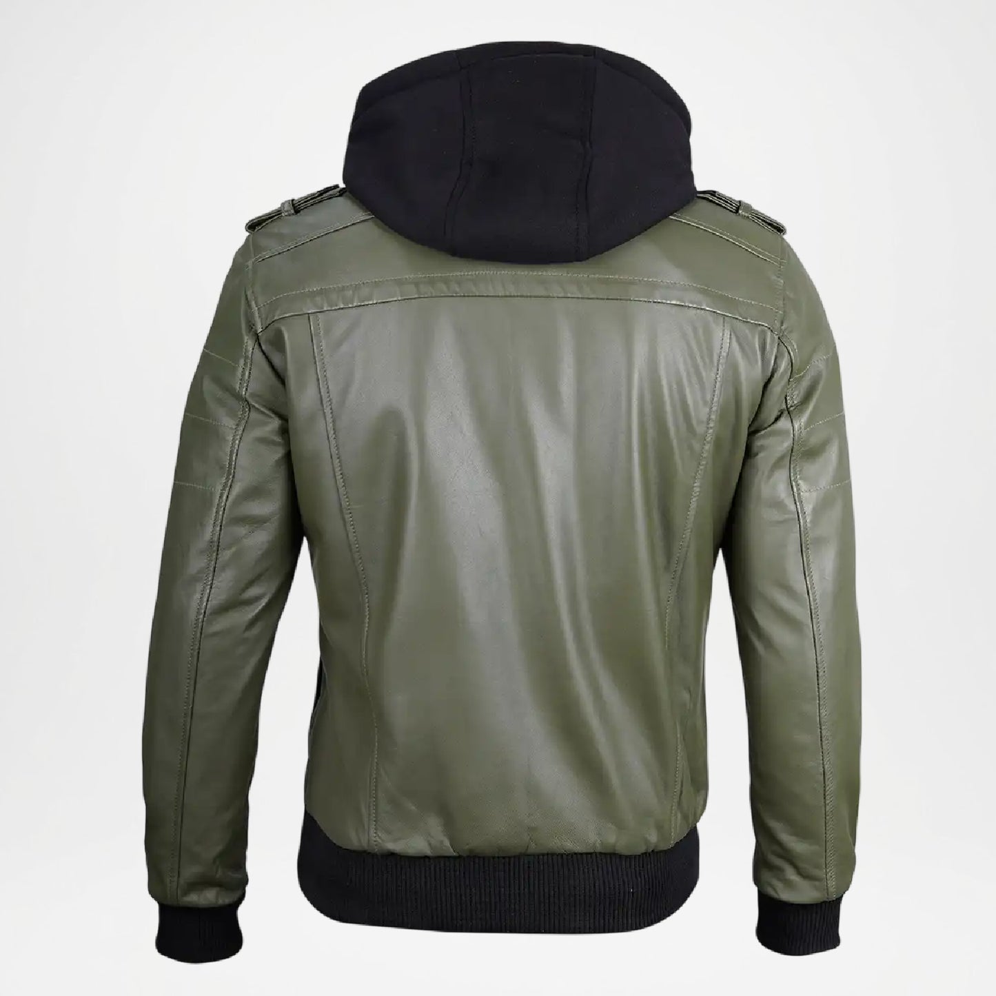 Olive Green Leather Bomber Jacket for Men