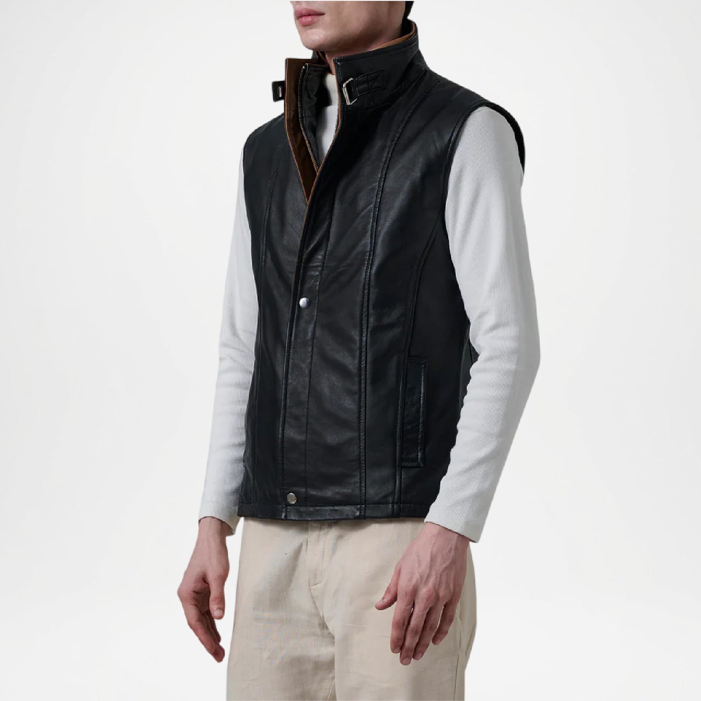 Zane Black Leather Vest for Men