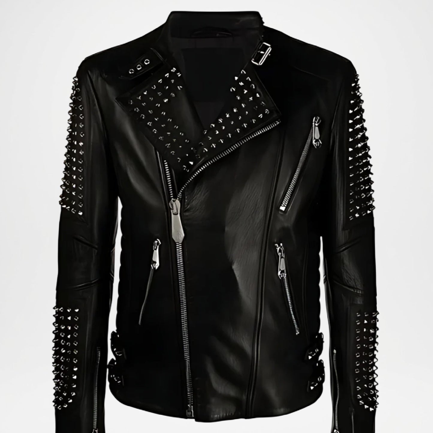 black studded leather jacket mens