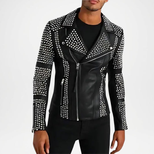 Black Studded Leather Jacket for Men