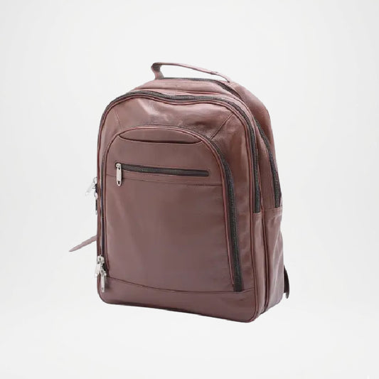 Trio Brown Leather Laptop Backpack for Men