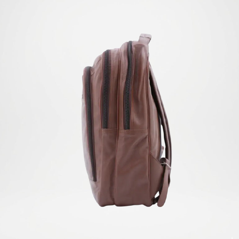 Trio Brown Leather Laptop Backpack for Men