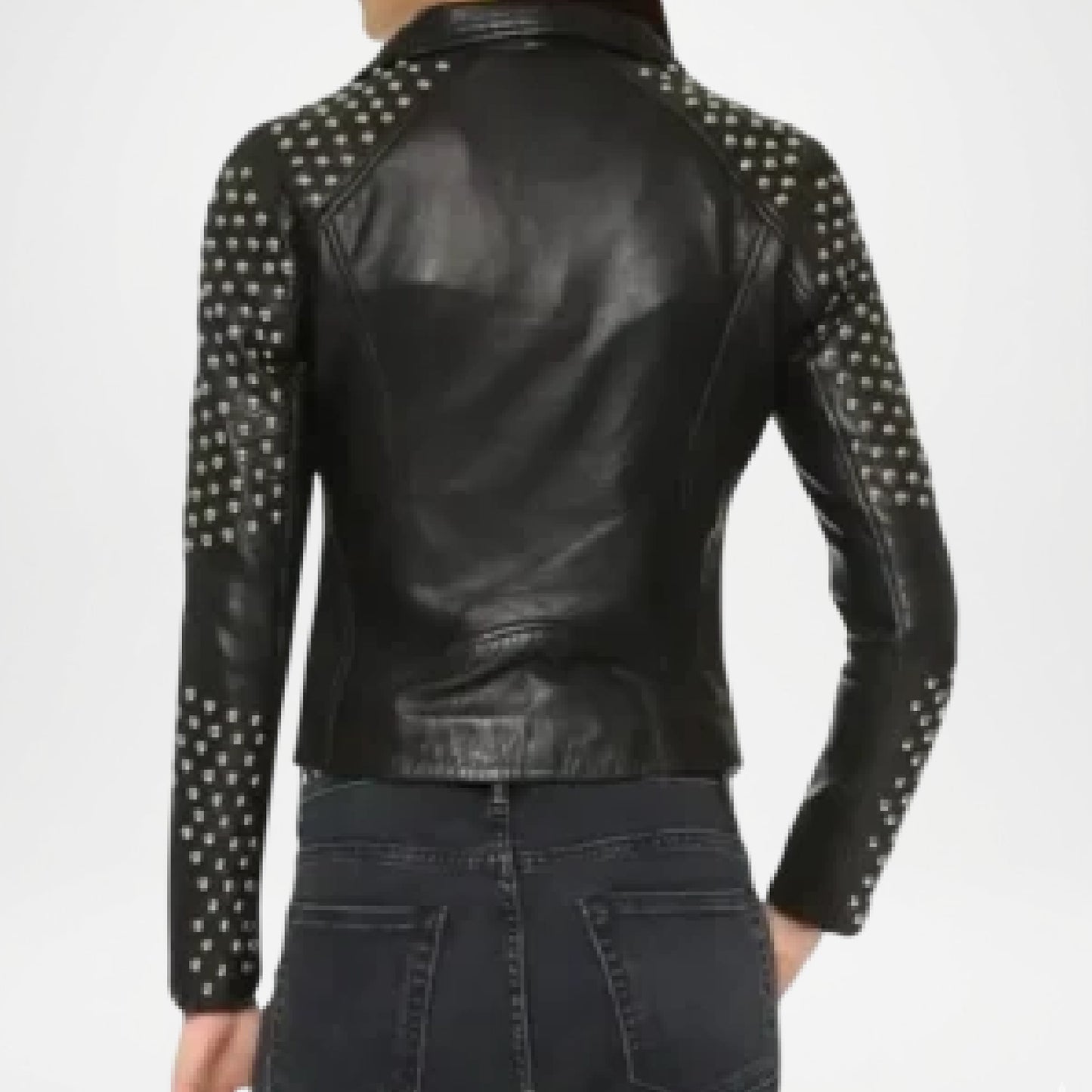 Black Leather Biker Jacket Studded Rebel Moto Style