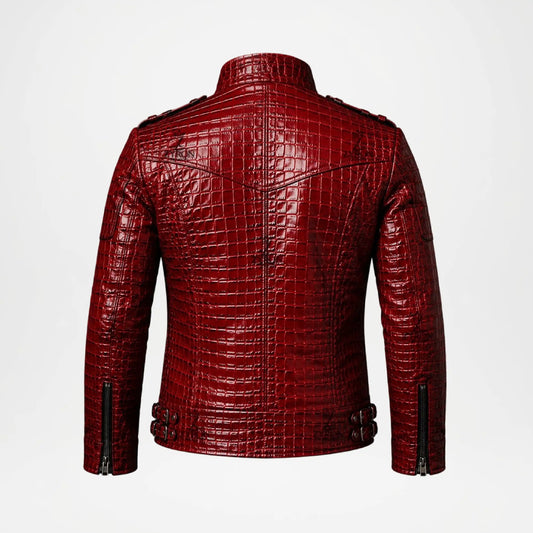 Red Crocodile Leather Jacket for Men