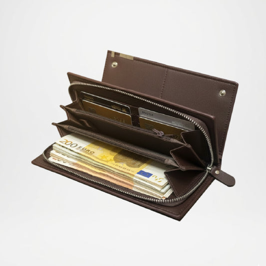 Classic Brown PU Leather Zipper Wallet for Men