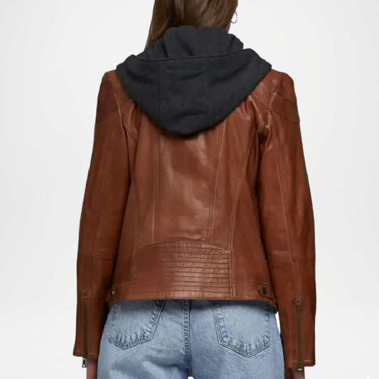 Women’s Tan Leather Jacket Vintage Style back veiw