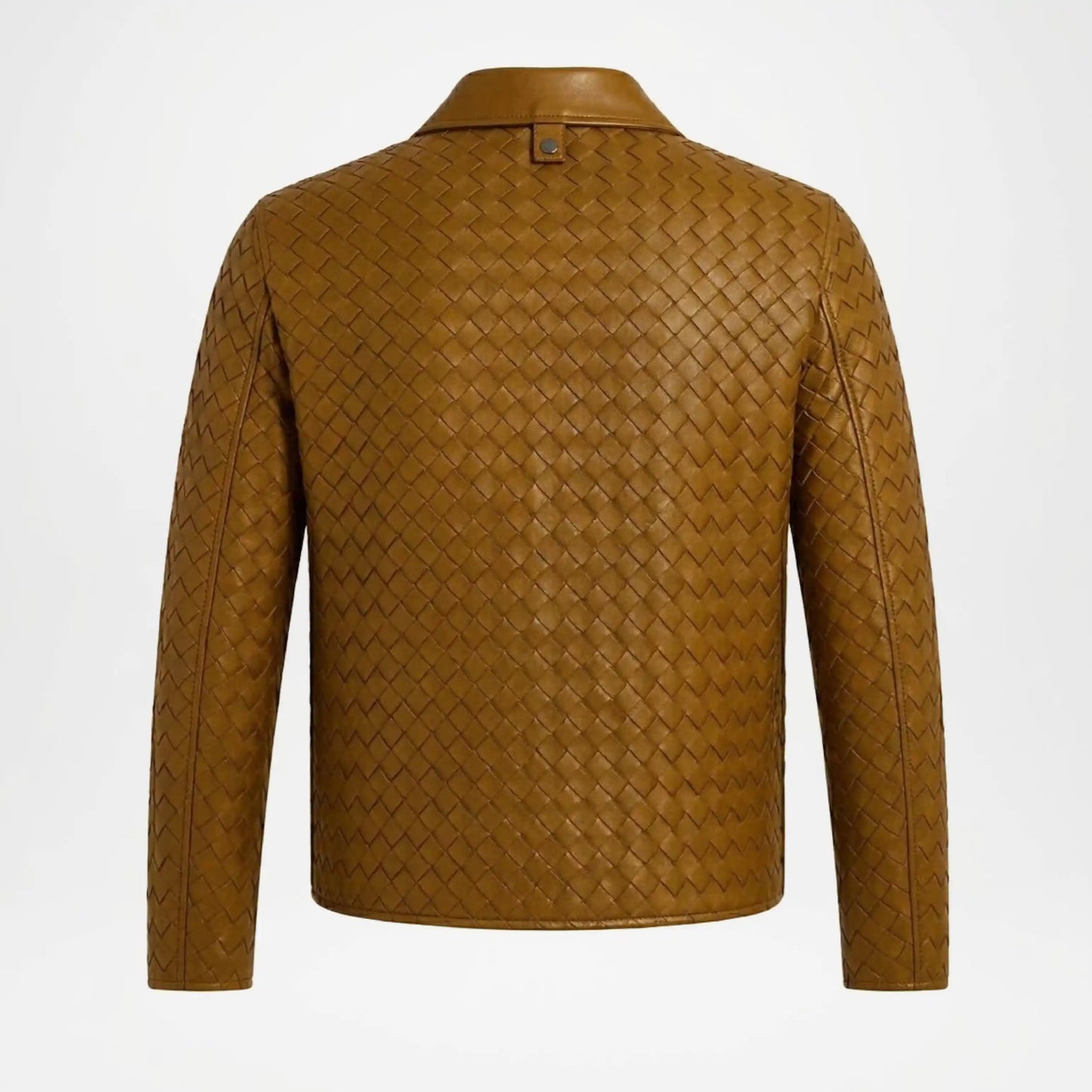Men's Woven Leather Bomber Jacket | Tan Brown Genuine Leather