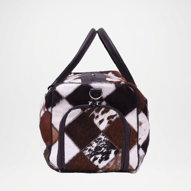 Patchwork patterned handbag with black handles