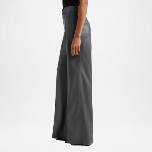 Women’s Grey Leather Flare Trousers for Trendy Street Style Look