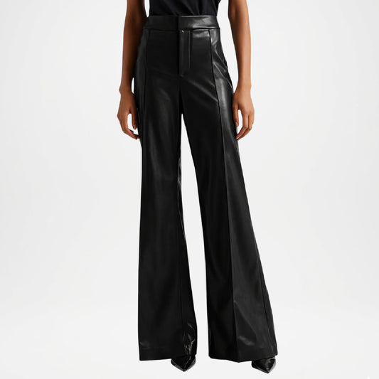 Andrea Women’s Black Leather Flare Pants – Sleek Modern Fit Pants
