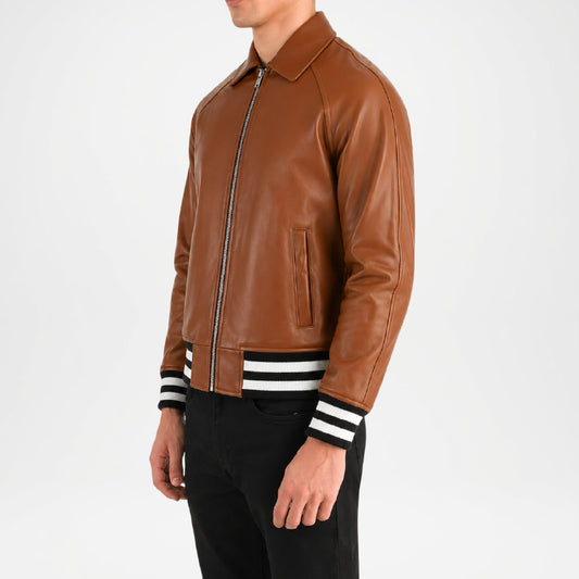 brown varsity jacket mens