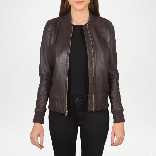 Brown leather jacket worn