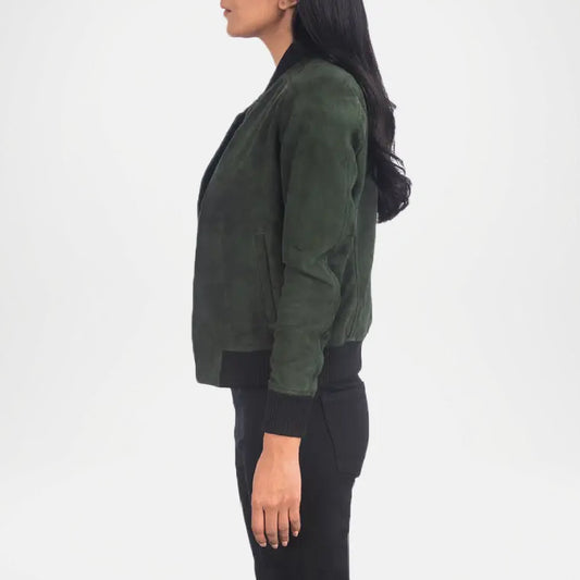 Women’s Green Suede Bomber Jacket