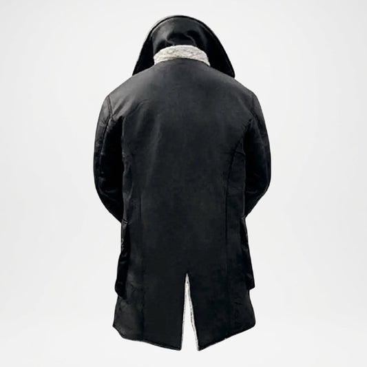 Black Sherpa Lined Leather Coat for Men