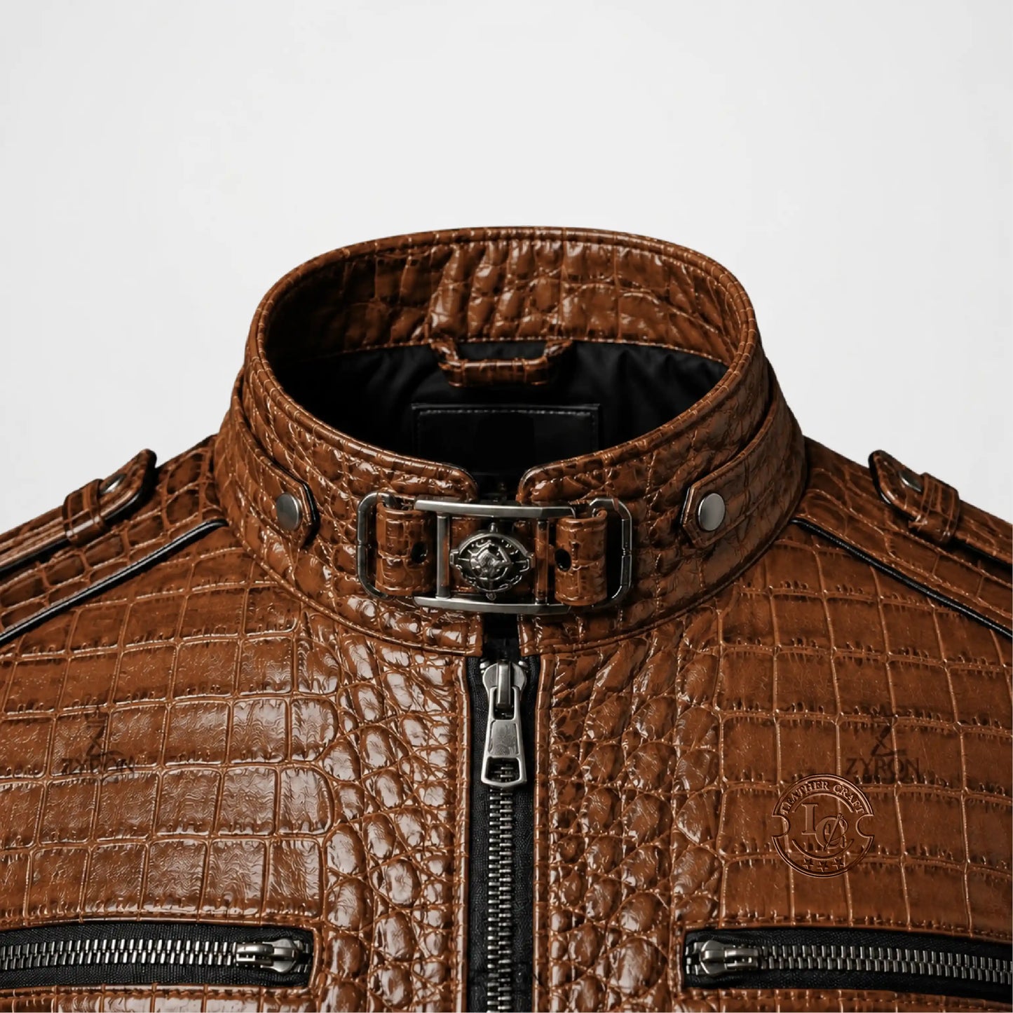 Brown Crocodile Leather Jacket for Men