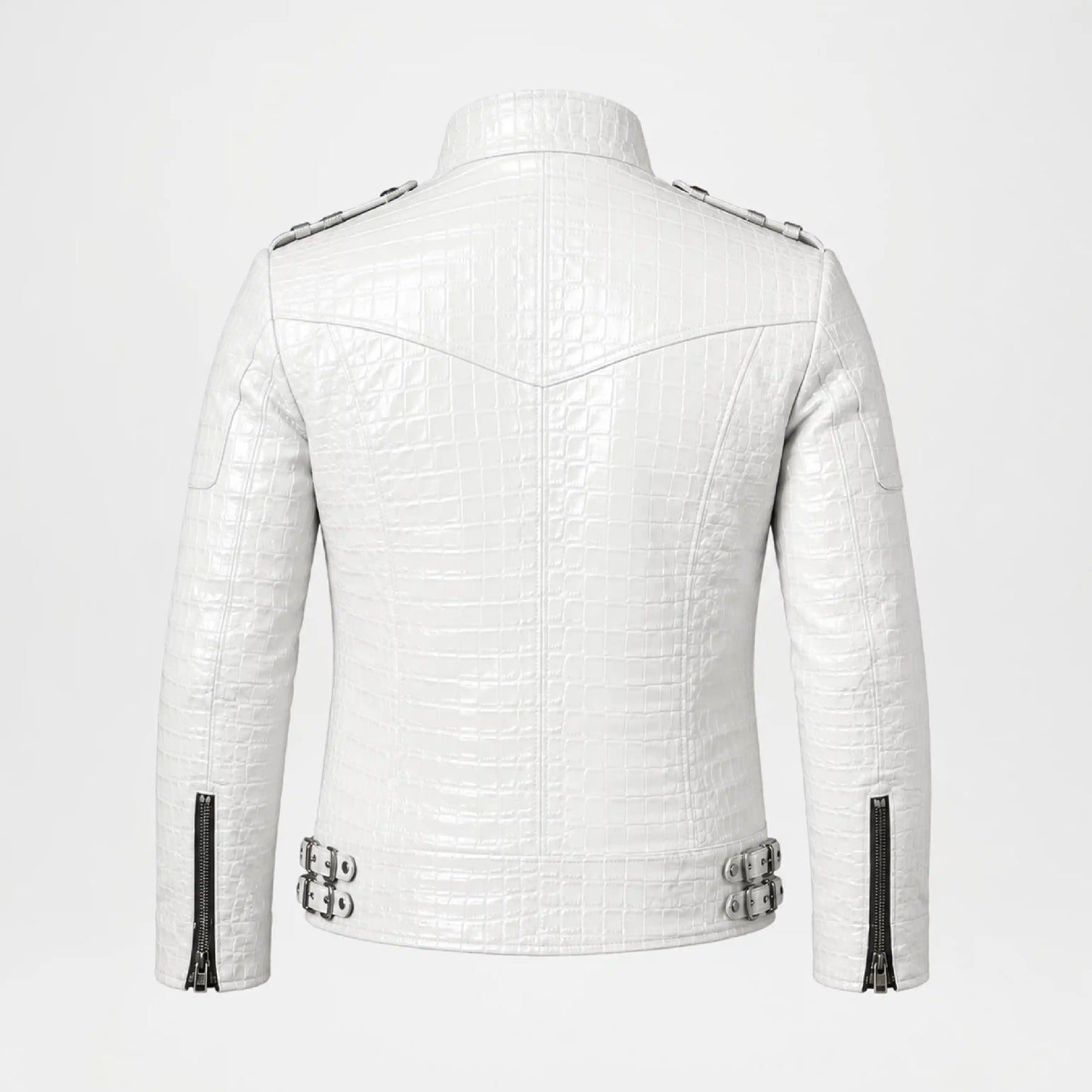 White Crocodile Leather Jacket for Men