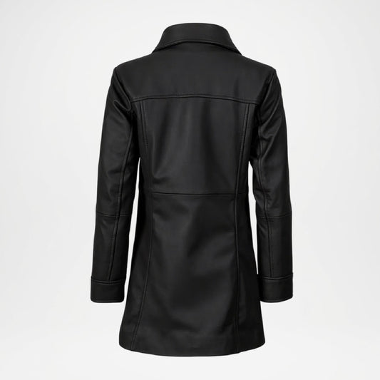 Black leather coat on a white background Back view