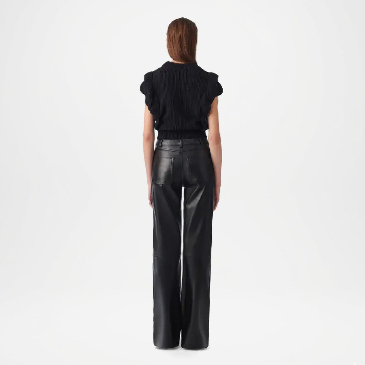 Black Leather Flare Pants for Women