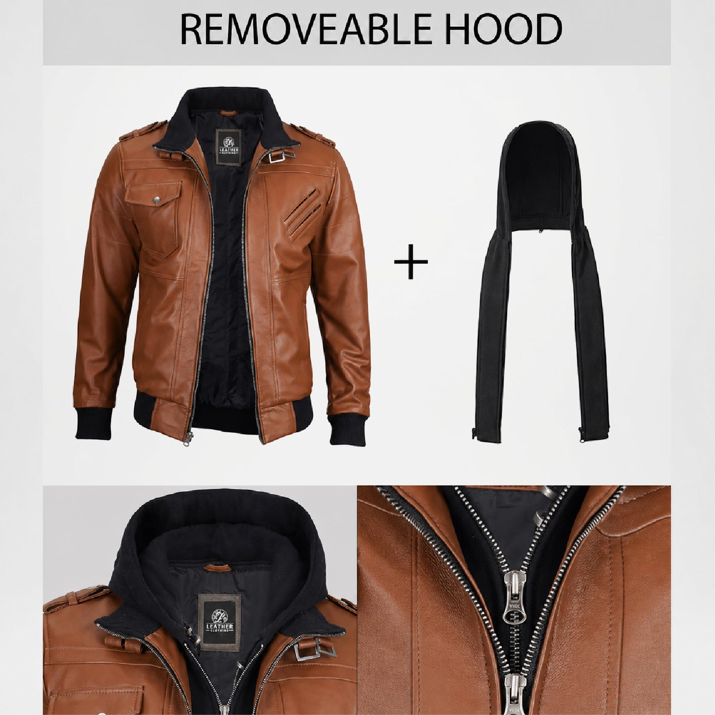 Brown Leather Bomber Jacket for Men