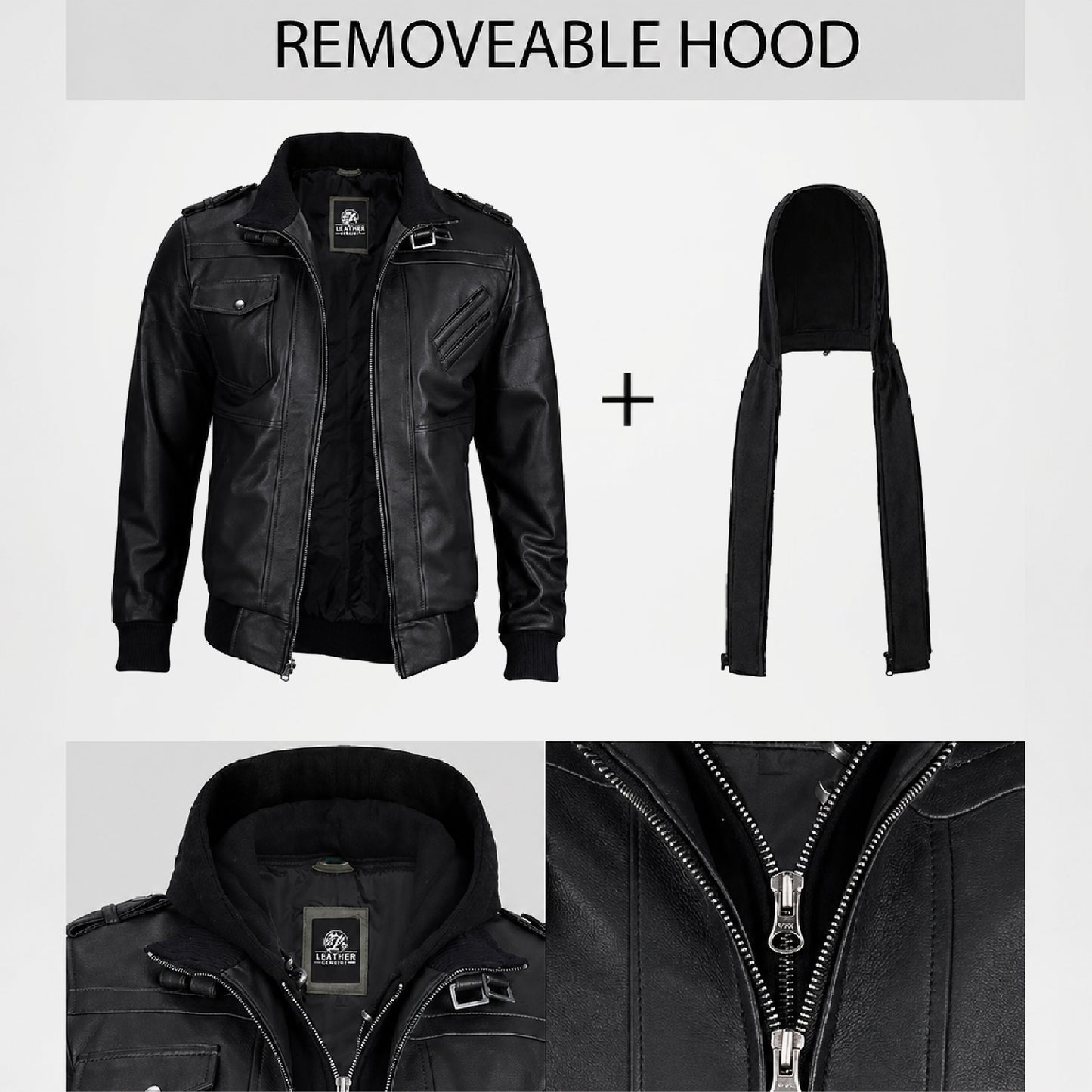 Black Leather Bomber Jacket for Men