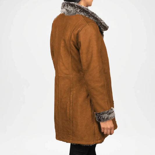 brown shearling coat women long