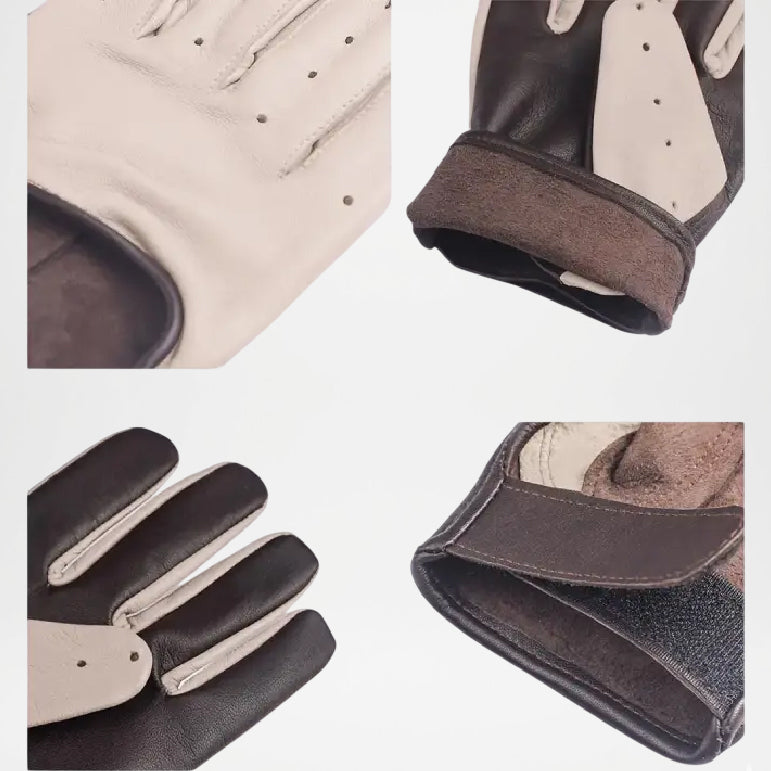 Harrison Two-Tone Beige and Brown Leather Gloves For Men