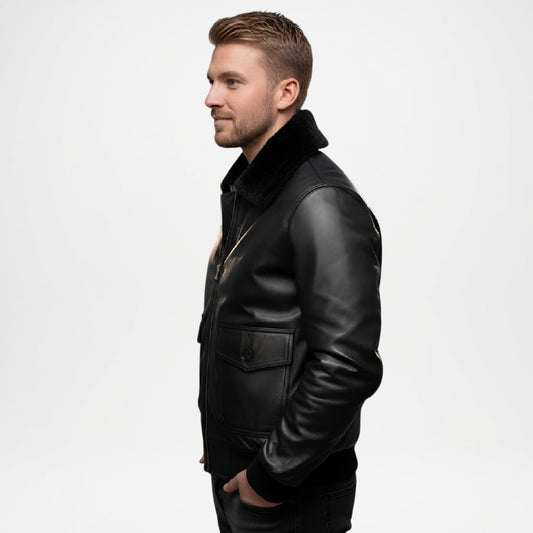 black shearling coat leather