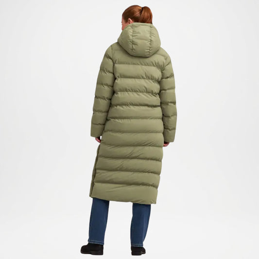 Green Hooded Longline Puffer Jacket for Women