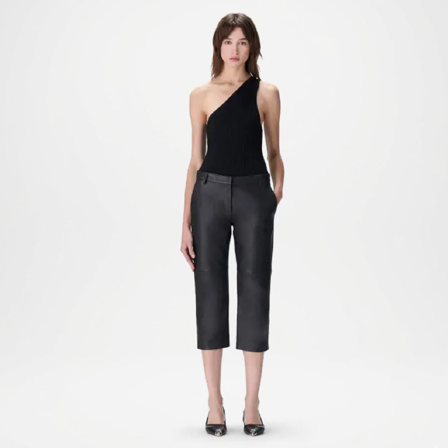 Black Leather Bermuda Pants for Women