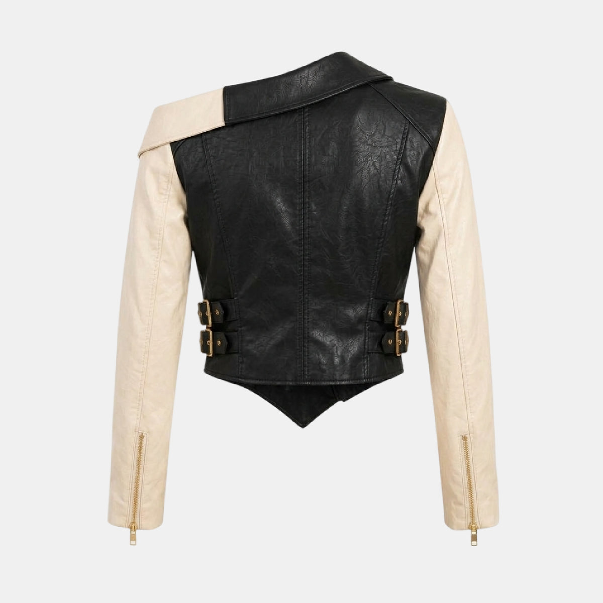 Women's Black and Cream Leather Biker Jacket