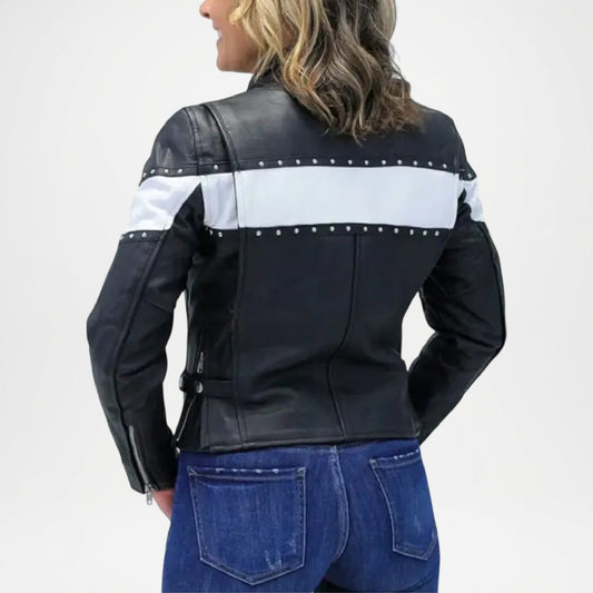 Black Studded Leather Biker Jacket for Women