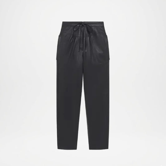 Black Leather Jogger Pants for Women