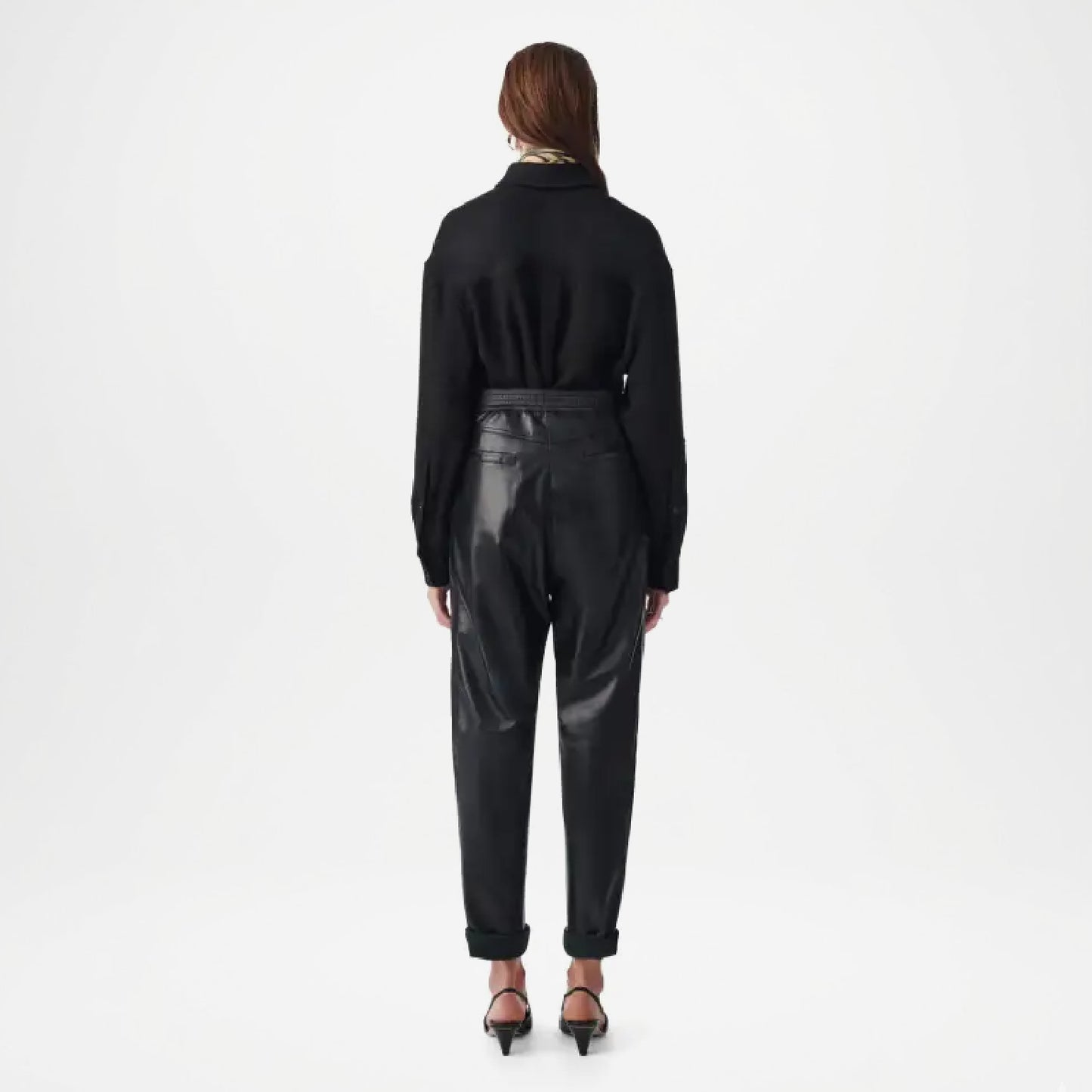 Black Leather Jogger Pants for Women