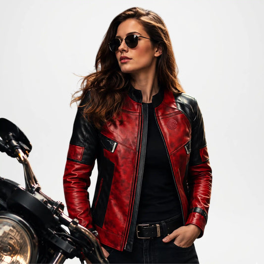 Women's Red Leather Biker Jacket | Premium Moto Style Leather Jacket