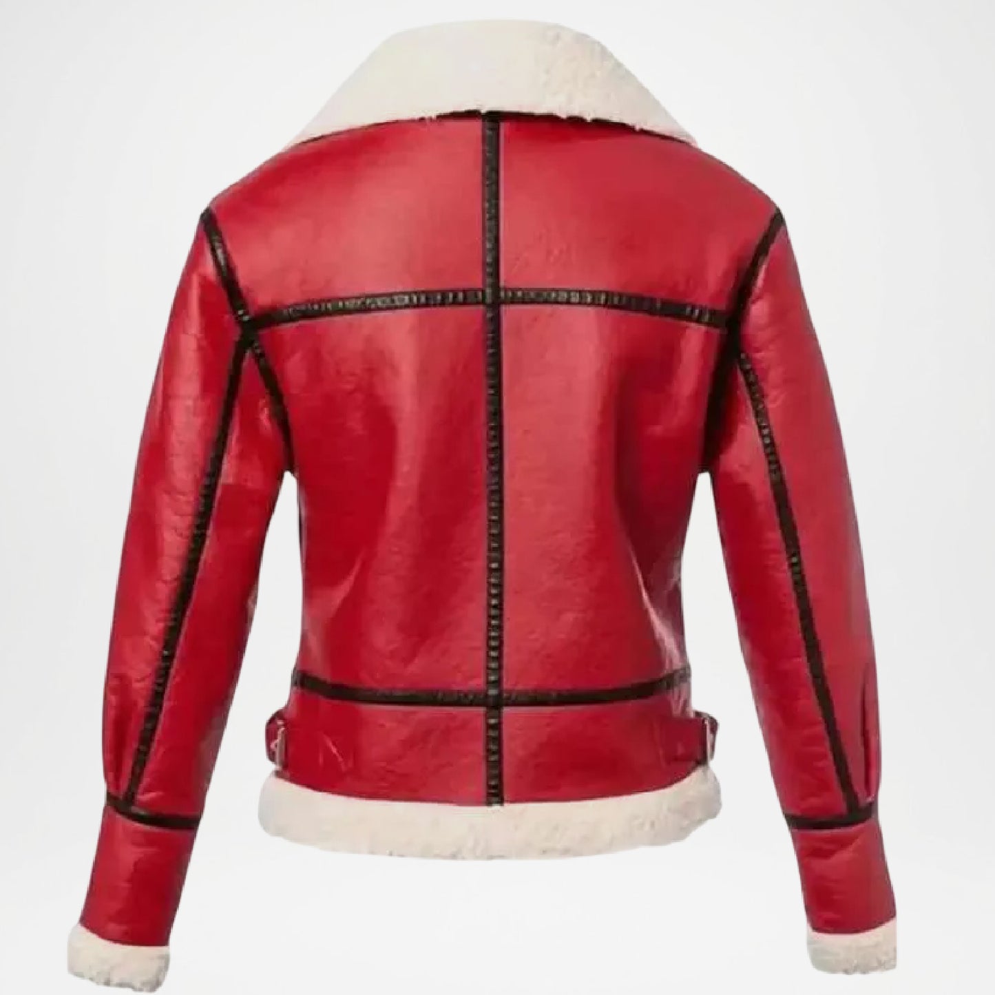 Red Sherpa Leather Jacket for Women