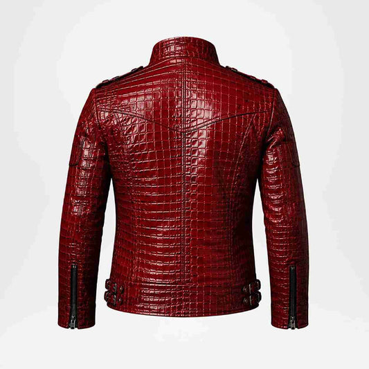 Red Crocodile Leather Jacket for Men