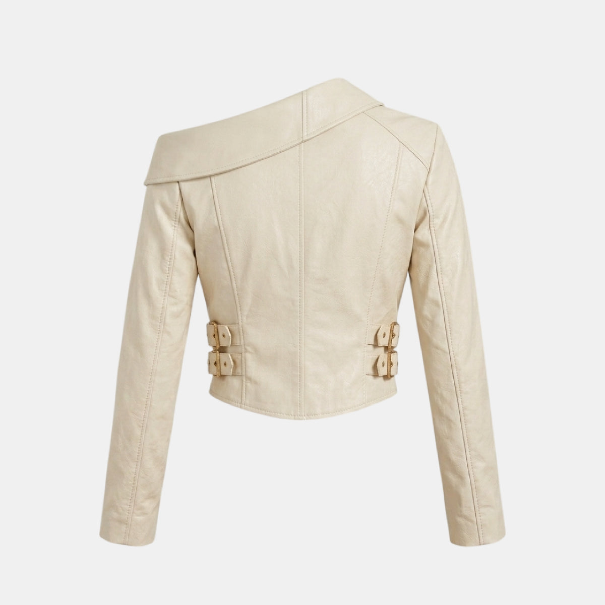Ivory Leather Biker Jacket for Women with Gold Zippers