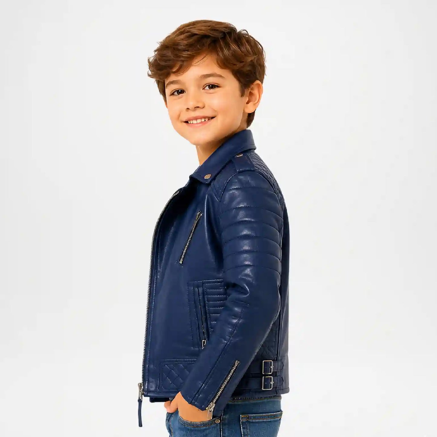 Kids Motorcycle Jacket | Blue Leather Biker Jacket