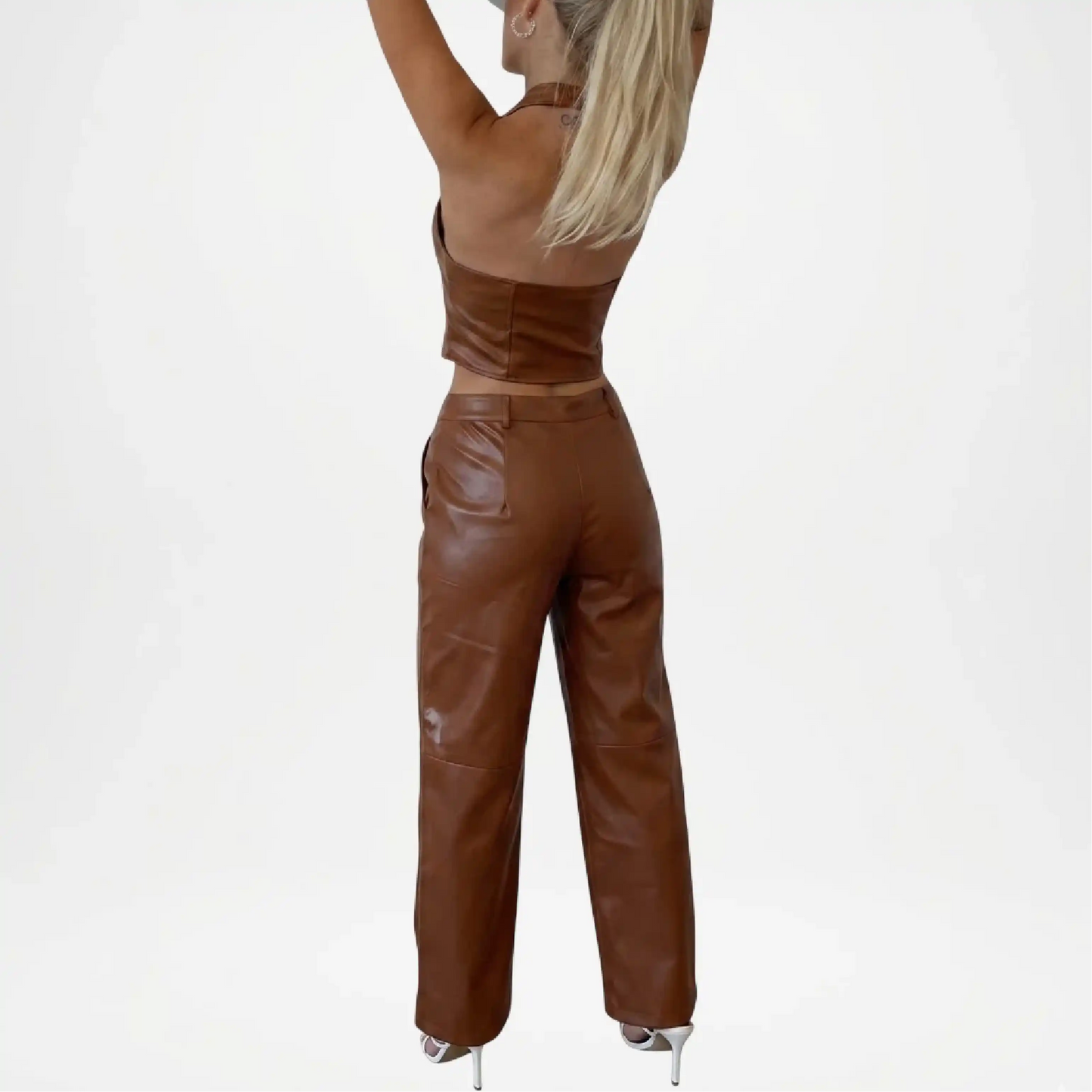brown leather vest women casual style